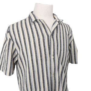 ZARA Striped Knit Camp Collar Shirt Size XL Textured Summer Resort Retro Minimal